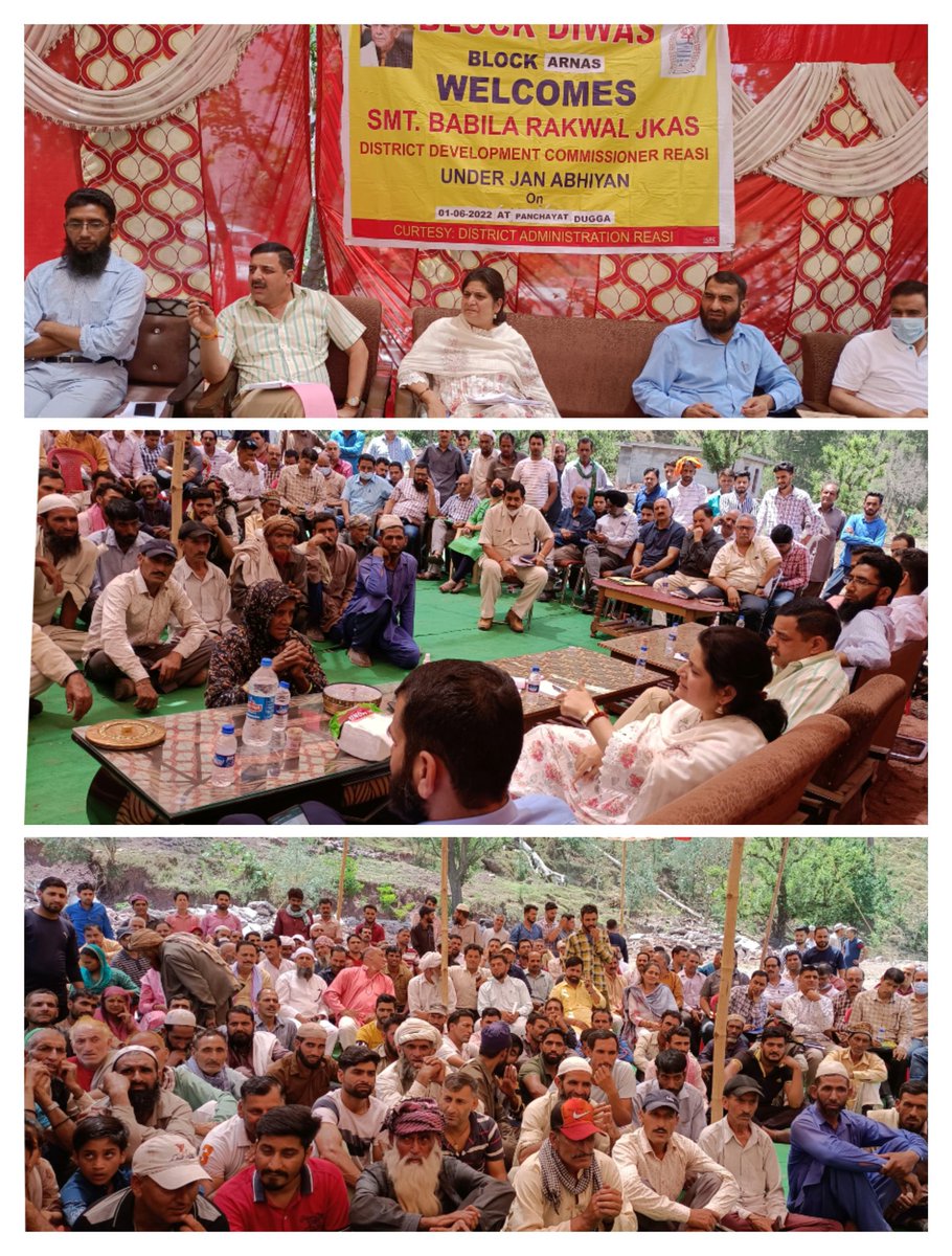 #BlockDiwas
DDC Chairman Reasi Saraf Singh Nag and DDC Reasi Babila Rakwal listen to People's issues at Panchyat Dugga.
<a href="/infjammu/">Information & PR Jammu</a> <a href="/DMReasi/">Deputy Commissioner Reasi</a> <a href="/OfficeOfLGJandK/">Office of LG J&K</a> <a href="/diprjk/">Information & PR, J&K</a>