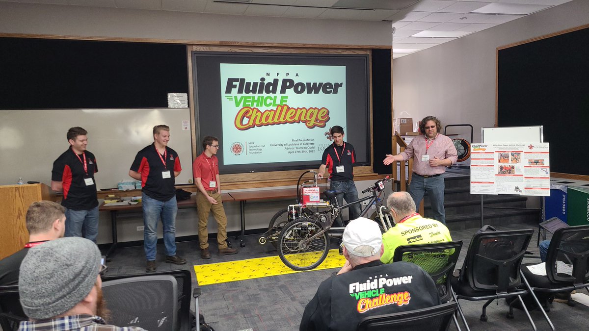 ULEngineering's tweet photo. We’re proud of our Mechanical Engineering students who competed in the NFPA Fluid Power Vehicle Challenge in Colorado. This year’s team placed 1st in the Efficiency Challenge and received the Judge’s Choice Design Award and Best Presentations! #FPVC https://t.co/h4kqckBYoP