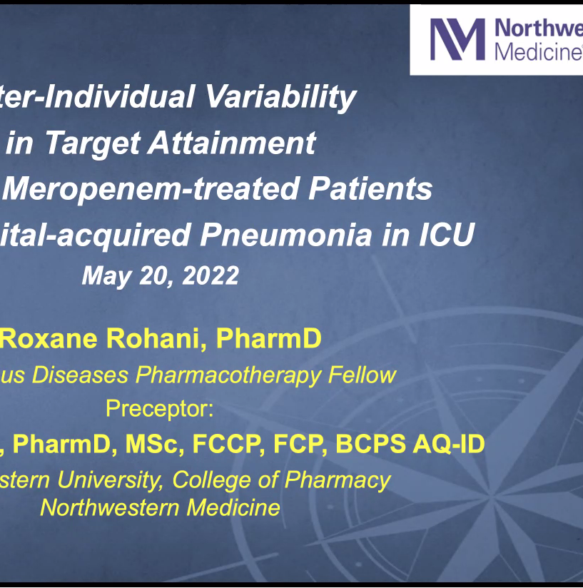 NM_IDSteward's tweet photo. Congrats to Dr. @RoxaneRohani, one of our ID Pharmacotherapy Fellows with @mwupharmacy @mwupce, for completing her research presentation on variable meropenem target attainment for PNA in ICU patients at @ichpnet #ILPRC #BetaLactamTDM https://t.co/HIdIkOWHv6