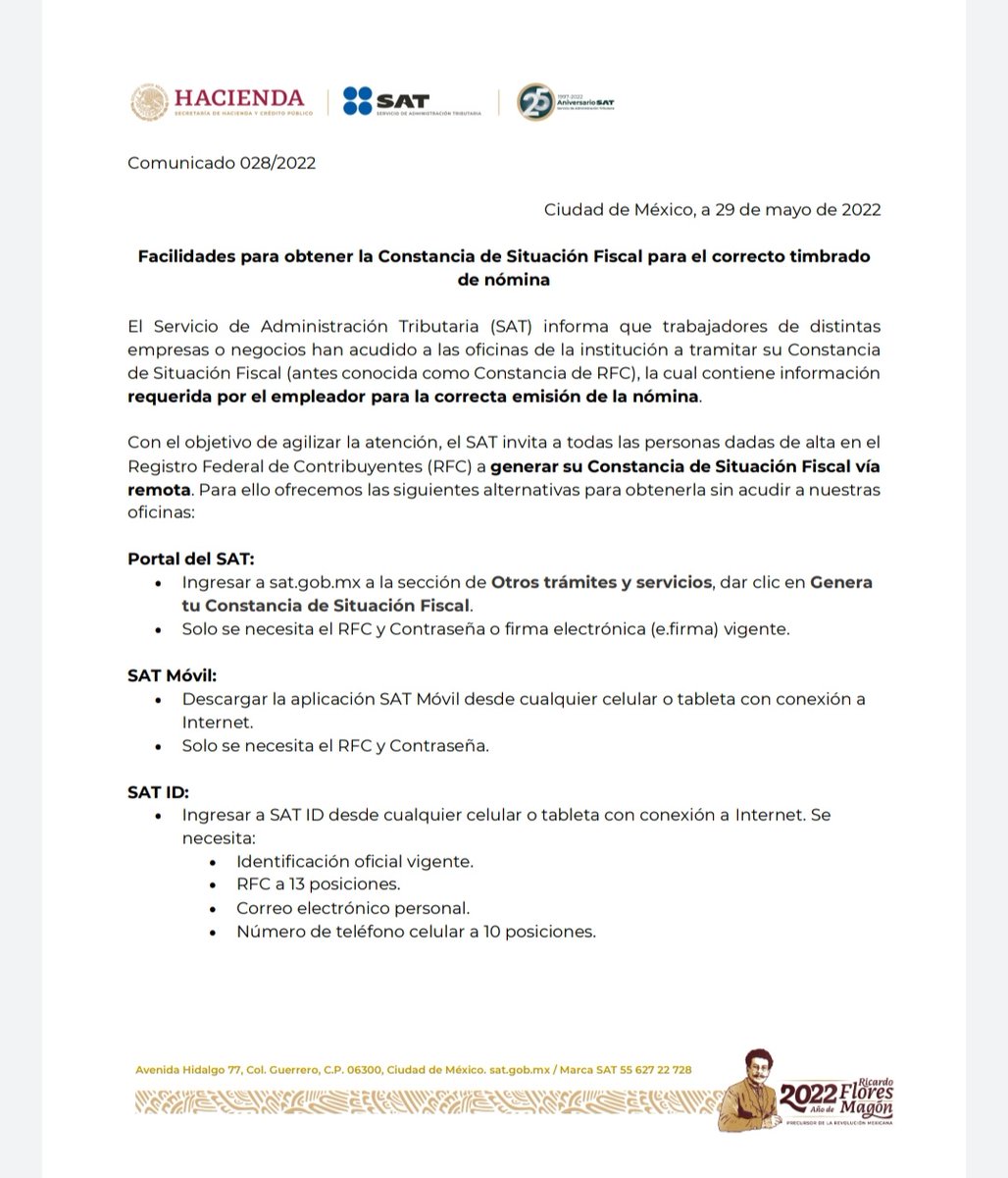 ConsejeroFiscal's tweet photo. Comunicado 28/2022 del @SATMX, facilidades para #ConstanciaDeSituacionFiscal

✔️ Medio de contacto especial, para empleadores con más de 400
trabajadores
✔️ Entrega en oficinas del empleador, cuando sean más de 1000 Constancias

Escucha todo el contenido👇
https://t.co/mrbd00f5CC https://t.co/UPTQTVPVcq