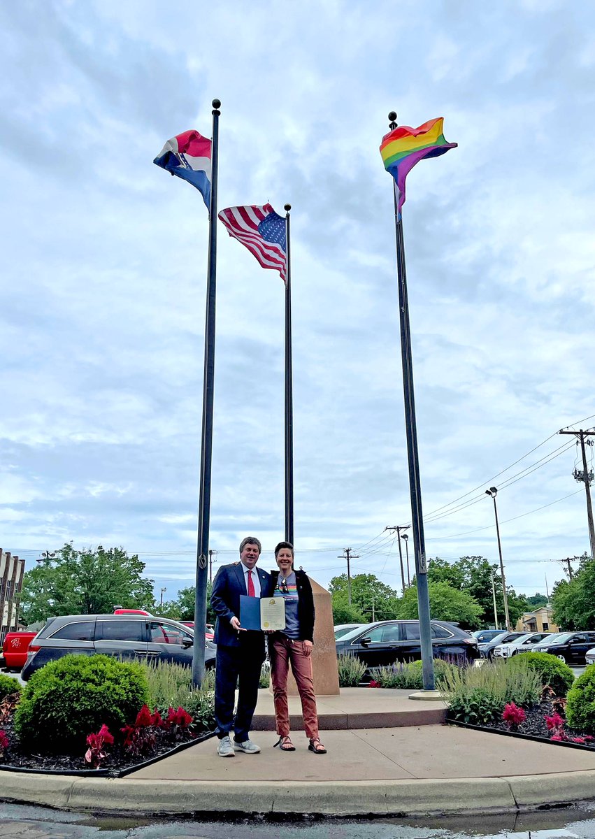 bryantd23's tweet photo. It's #PrideMonth in @cityofnkc. Proud to recognize Pride Month for the 2nd year in a year, and raise the Progress Pride flag at City Hall. Thank you Councilmember Clarke for helping raise the flag this morning! https://t.co/yfV9TFJyB8