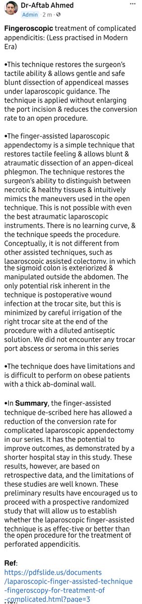 DRAFTABAHMED7's tweet photo. 𝗙𝗶𝗻𝗴𝗲𝗿𝗼𝘀𝗰𝗼𝗽𝗶𝗰 treatment of complicated appendicitis: (Less practised in Modern Era)
𝗥𝗲𝗳:
https://t.co/B7Gj4SdCjq https://t.co/7tqQRY06hf