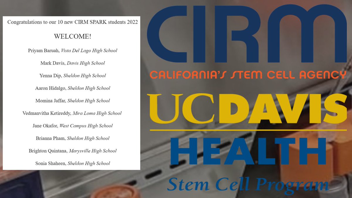 jan_nolta's tweet photo. I am so excited for our new cohort of #CIRMSPARK High School interns to start in the lab with us next Monday! Congratulations to each student who won this competitive position. Thank you to @Cirmnews for this great training program. ๐#scienceiscool #training #HighSchoolInterns https://t.co/bzyMWKW2Qp