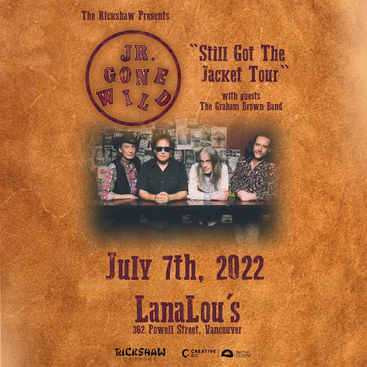 RickshawTheatre's tweet photo. 📣NEW VENUE📣
@JrGoneWild1 with The @GrahamBrownBand on July 7 has moved to @LanaLousfood. Tix purchased for the Rickshaw will be honoured at LanaLou's. Get ready for a night of pedal steel heavy country-smoked cow-punk!

TIX: https://t.co/9scqfOoINy
RSVP: https://t.co/KnpGTnLVC0 https://t.co/hBwHHfjaB0