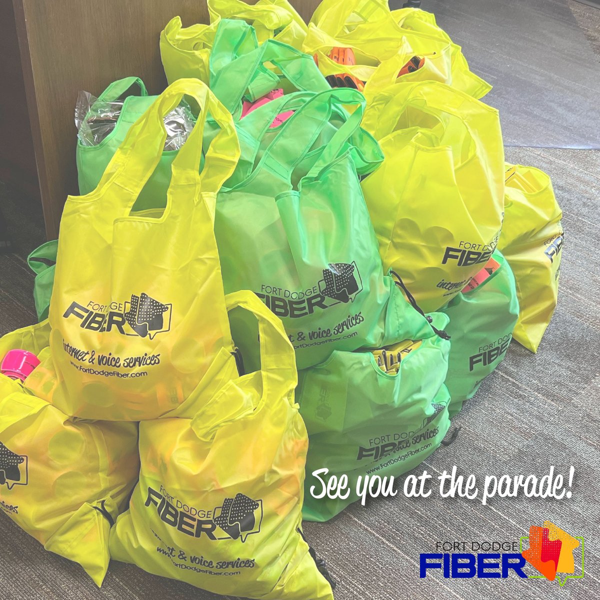 FortDodgeFiber's tweet photo. We’re ready for Saturday! See you at the parade — get some Fort Dodge goodies! https://t.co/o7FYD18H08