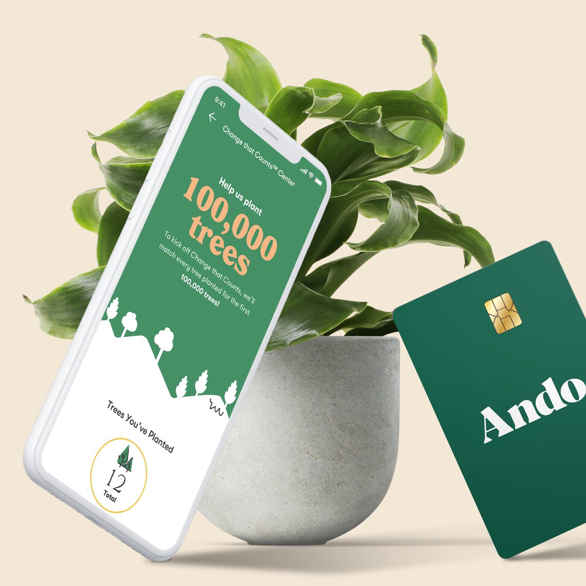 ando_money's tweet photo. Banking with Ando is the easiest way to fight climate change thanks to programs like Change that Countsᵀᴹ. Opt in to round-up transactions made with your Ando Visa® Debit Card and plant a tree every time you swipe (a $1.50 coffee becomes $2.00 and a 🌳). https://t.co/jFwLijbd8v