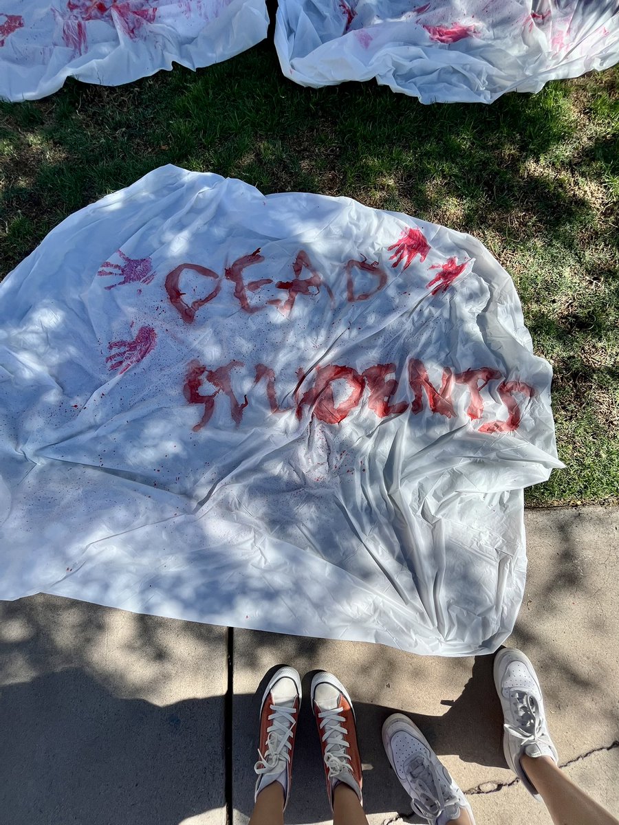 azmfol's tweet photo. Today, Marchers at the Arizona State Capitol acted to urge our representatives for change. These body bags embody the innocent student, teachers, and citizens who were shot and killed in mass shootings. This should not be happening anymore. Join us on June 11th for more action. https://t.co/pDE5ZGRoik