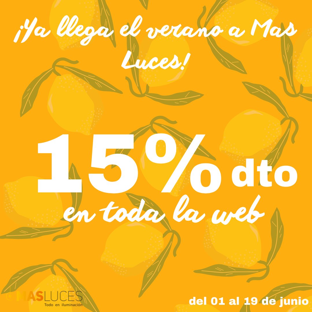 ¡Refréscate con Mas Luces! Toda nuestra gama de lámparas y ventiladores con luz están con un 15% de dto.  Para que no pases calor este verano.

masluces.es/lamparas-ilumi…

#masluces #descuentos #iluminacion #decoracion #lamparas #verano #rebajasdeverano