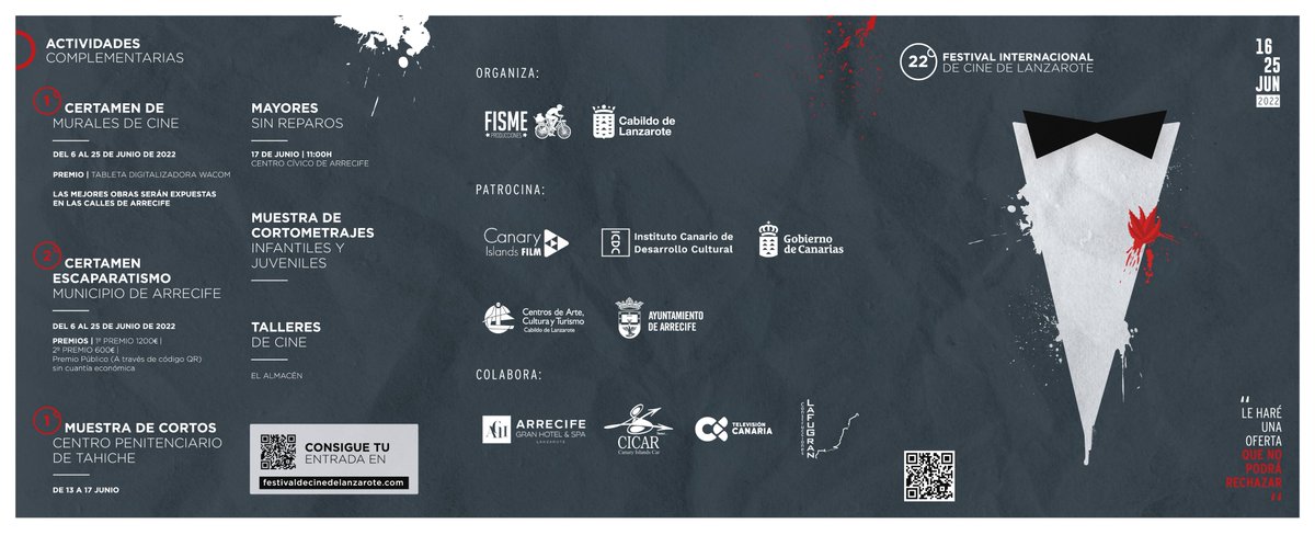 cinelanzarote's tweet photo. ¡Consulta la programación del #FICL22!
17-18 JUN: Homenaje a @mividarueda, retrospectiva y coloquio
19 JUN: Proyección de cortos exprés
20-23 JUN: Cortos documentales, animación, ficción nacional e internacional
24 JUN: Cortos canarios y charlas
25 JUN: Gala de clausura
1/3 https://t.co/HyxzaK5BWt