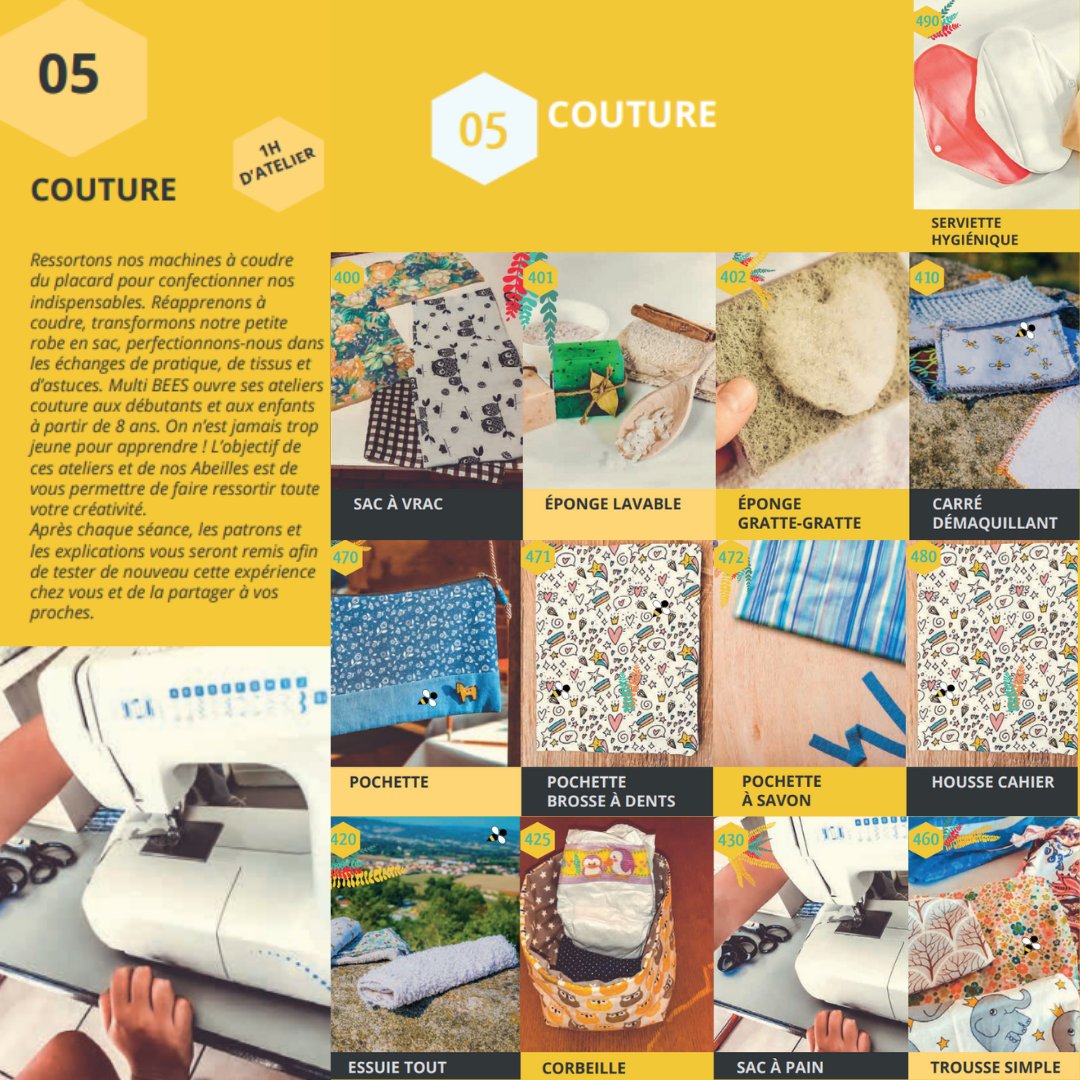 BeesMulti's tweet image. 🐝🐝Multi BEES 🐝🐝

Découvrez notre catalogue mais plus particulièrement notre partie Zéro Déchet sur la couture 😊

Venez réserver votre atelier pour apprendre ou réapprendre à coudre pour tous vos besoins🤩
multibees.com/ateliers/ateli…
#multibees #ateliernature #atelierzerodechet