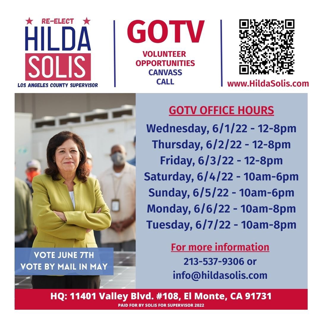 LADemocrats's tweet photo. We’re in the final stretch of the primary. 

Want to canvass for a few endorsed candidates! Here’s a couple of #GOTV weekend options with @HildaSolis and @CurrenDPriceJr! https://t.co/5WR0SJas0P