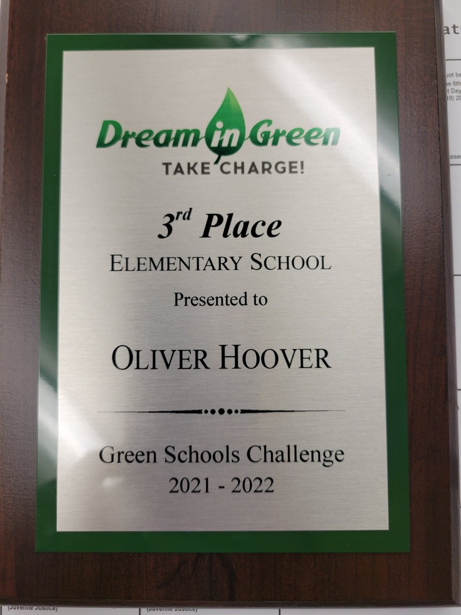 OHESOWLS's tweet photo. We are pleased to announce that Oliver Hoover received 3rd place in this year's Dream in Green Green Schools Challenge.  We are so proud of all the hard work that made this possible.  Way to go Wise Owls! @OhesPta @MDCPSSouth @SuptDotres @mvidal_wiseowls @CoolenMrs https://t.co/tDImNfWsyF