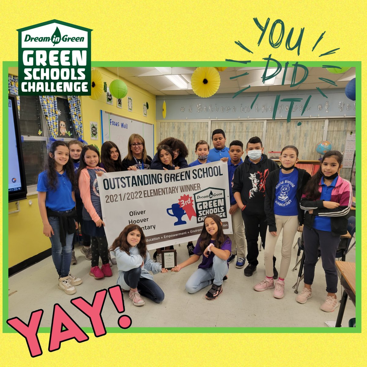OHESOWLS's tweet photo. We are pleased to announce that Oliver Hoover received 3rd place in this year's Dream in Green Green Schools Challenge.  We are so proud of all the hard work that made this possible.  Way to go Wise Owls! @OhesPta @MDCPSSouth @SuptDotres @mvidal_wiseowls @CoolenMrs https://t.co/tDImNfWsyF