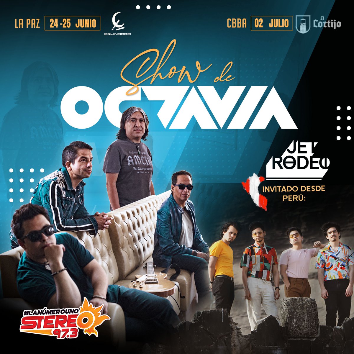 JetRodeo's tweet photo. Estamos felices de anunciar nuestra primera gira por Bolivia junto con nuestros hermanos de @octaviabo Conoce las fechas 📅 y corre por tus entradas! 
- 24/6 Equinoccio, La Paz
- 25/6 Equinoccio, La Paz
- 2/7 El Cortijo, Cochabamba 
#JetRodeoTourBolivia #elcortijo #equinoccio https://t.co/s8m5qlVWTg