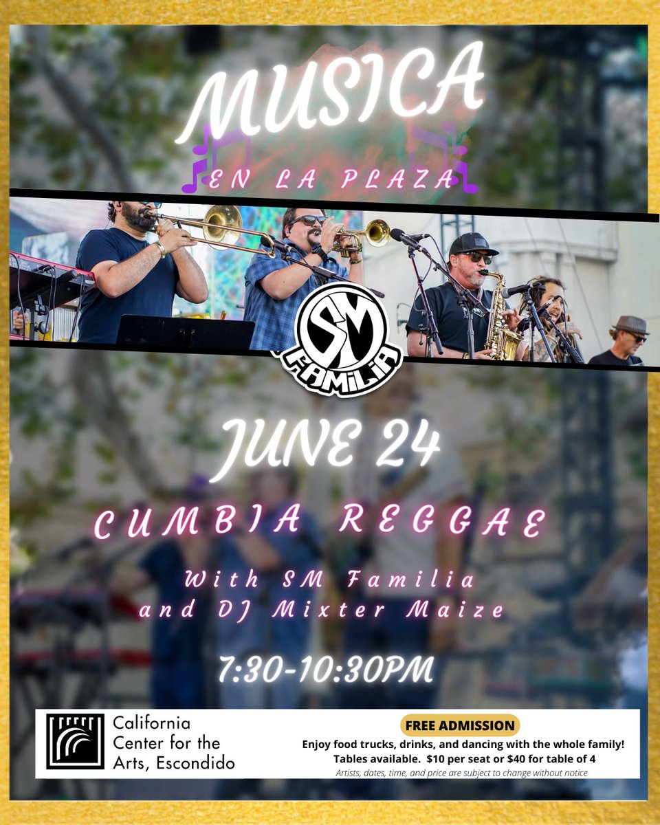 End of the month in Escondido!!
<a href="/TheCCAE/">California Center for the Arts, Escondido</a> 
#escondido #latinreggae #cumbia