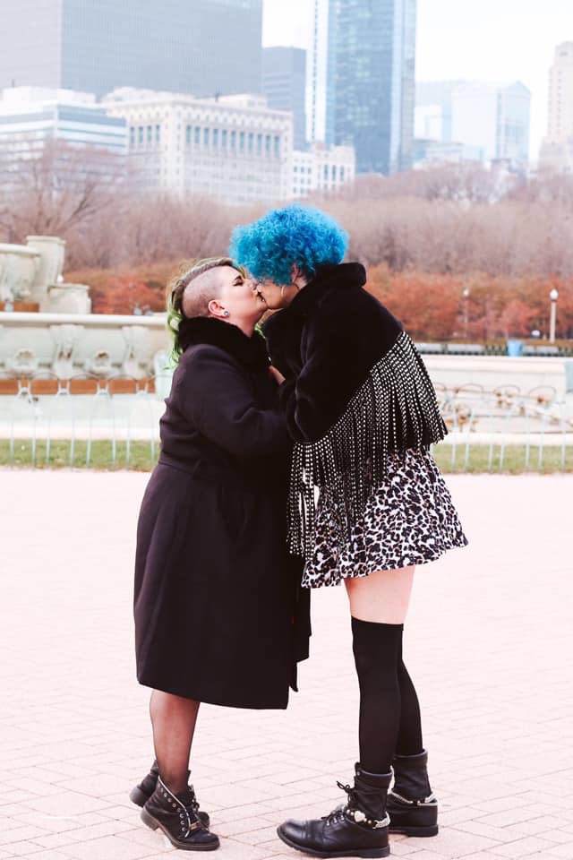 bjcolangelo's tweet image. Happy #PRIDE from two disgustingly in love queer wives who refuse to stop sucking face. 💚💙