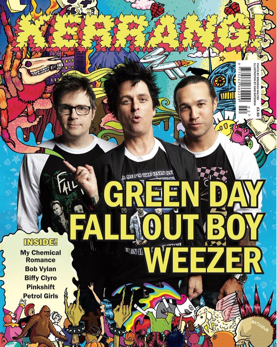 Three <a href="/HellaMegaTour/">Hella Mega</a> dudes on the cover of <a href="/KerrangMagazine/">Kerrang!</a>!!

Tour takes over EU/UK in a few weeks 🦄🦄 greenday.com/tour