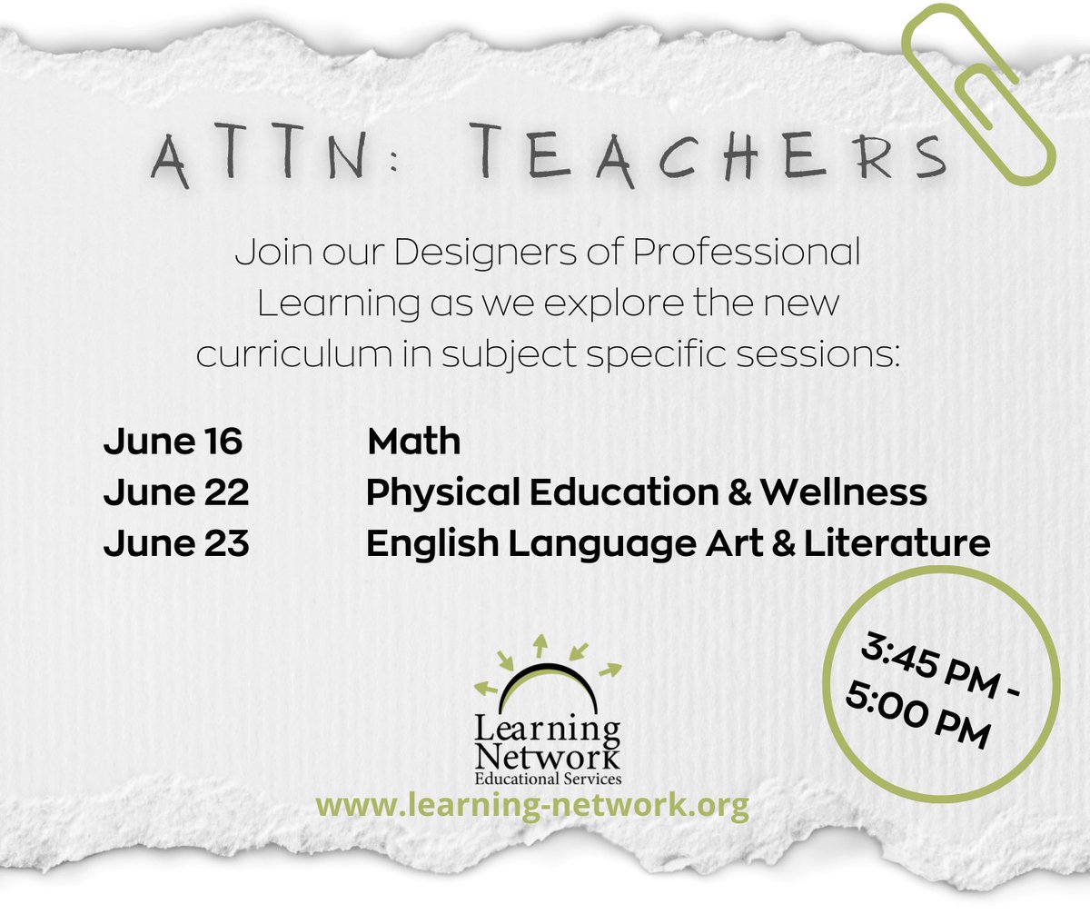 Lnetworkes's tweet image. Hey  @nlpsab @BTPS28 @LCSD_150 @ecacs16 @StPaulEducation teachers this is for you:
Math w/ @stojack98  learning-network.org/program/8826
PEW w/ @cvkraig  learning-network.org/program/8827
ELAL w/ Lana Lane  learning-network.org/program/8828
#ARPDC #CurriculumImplementation