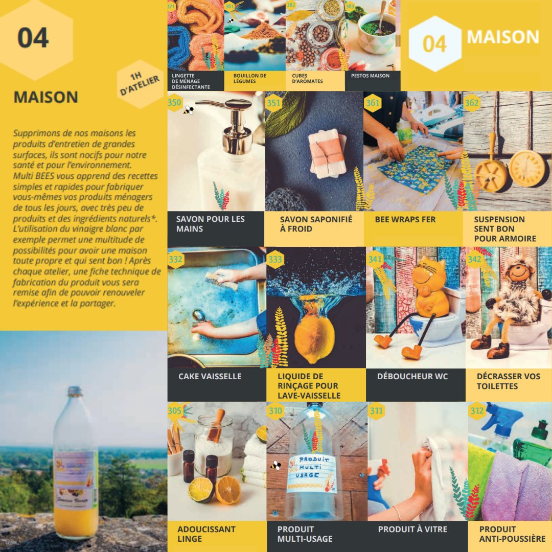 BeesMulti's tweet image. 🐝🐝Multi BEES 🐝🐝

Découvrez notre catalogue mais plus particulièrement notre partie Zéro Déchet sur la maison😊

Venez réserver votre atelier pour apprendre à confectionner vos propres produits ménagers
multibees.com/ateliers/ateli…

#multibees #ateliernature #atelierzerodechet