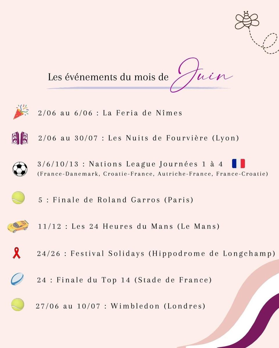 DigitalByAngel's tweet photo. Les gros événements du Mois de Juin 🎤🎾🏈
Lequel vous attendez le + ?
#dates #juin #june #hellojuin #juin2022 #SaveTheDate #evenements #calendriermarketing #webmarketing #events #wimbledon #NationsLeague #RolandGarros #top14 #solidays #wimbledon #ferianimes #lyon #paris https://t.co/FQbN5HWIjS