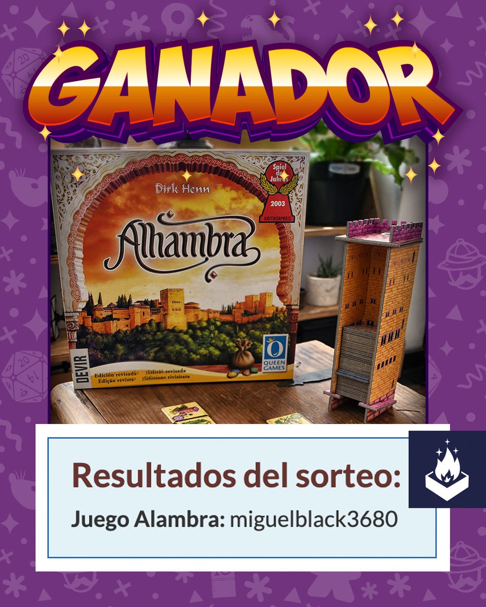 DevirMexico's tweet photo. 🎉¡Muchas felididades a miguelblack3680!🎊
Gracias por participar en nuestro sorteo de #Alambra con motivo del #DiaInternacionalDelJuego. Esperamos seguir viéndolos en futuros sorteos.
👉Alambra será el juego del próximo torneo de #LigaDevirOnline. Más #premios en camino. https://t.co/EHWdDYBhTJ