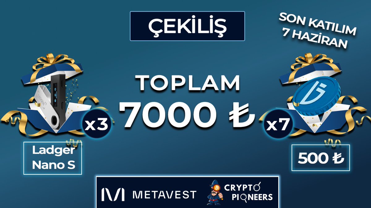 💥metavest.app 'den Türk Topluluğuna Özel Çekiliş! 

Görevler:
1⃣ <a href="/MetavestApp/">Metavest App</a> Takip✅
2⃣ @cryptopioners Takip ✅
3⃣ Bu tweet'i RT'le!
4⃣ 2 arkadaşını bu tweete mentionla!

Ödüller:
🎁 3 kişiye Nano S Ledger (~3.500₺)
🎁 7 kişiye 500 #TRYB (~3.500₺)

#metavest $MVST