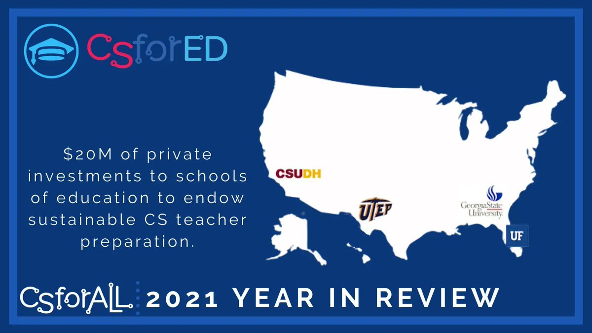 CSforALL's tweet photo. In 2021, #CSforALL launched #CSforED with an initial round of $20M of private investments to four schools of education to endow sustainable computer science teacher preparation to prepare tomorrow's teachers for the classrooms of today. Read more: https://t.co/mhlV3NjvKn. https://t.co/Q1fkOTouzq