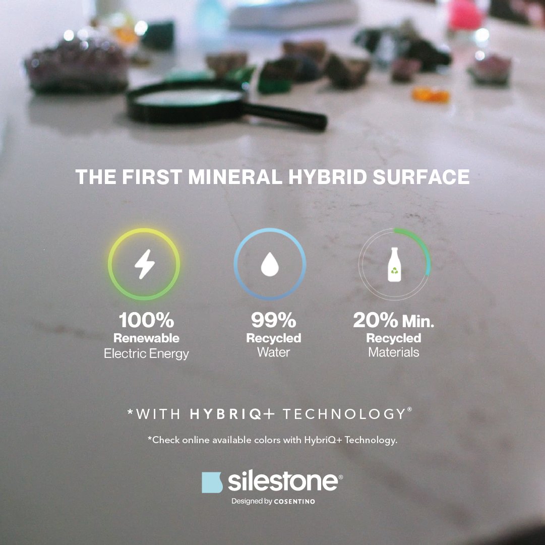A new generation of sustainable surfaces made to protect the environment for the next generation. See how HybriQ Technology® takes Silestone's sustainability commitment to the next level by visiting the link in bio. #ChangeFromTheKitchen #Silestone #HybriqTechnology ​@Silestone