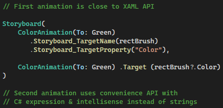 vincenth_net's tweet image. Added some nice C# Markup 2 convenience API&apos;s 🙂
Check out this animation example #CSharpForMarkup