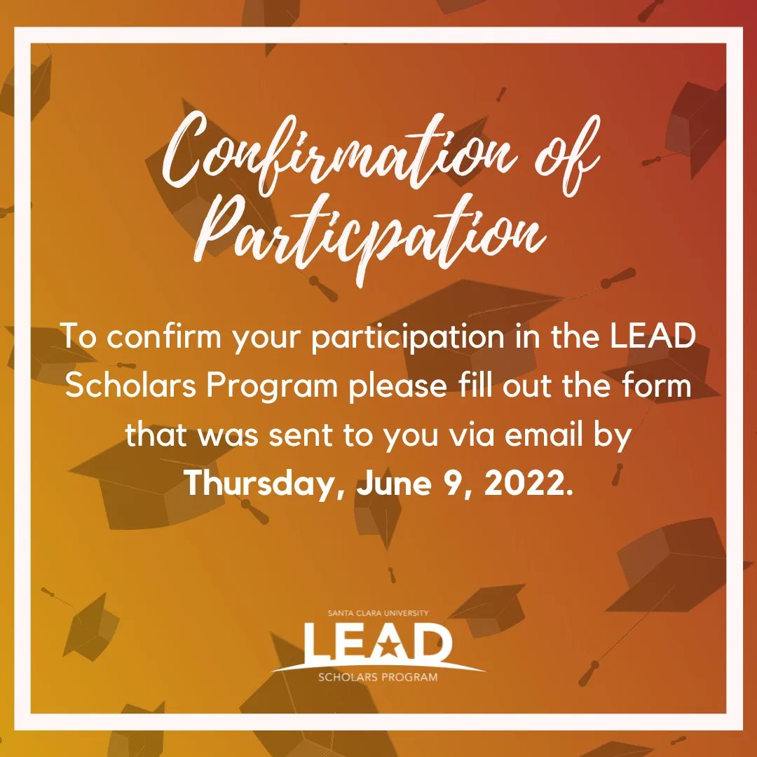 SCULEADScholars's tweet photo. Incoming #sculeadscholars!!!! We're so excited to see you all this Fall! Keep in mind these important dates, as it will ensure an easy arrival come Fall. Have a great summer and see you soon!!!
@SantaClaraUniv
#FirstGenAtSCU https://t.co/gM2hlMKuvt