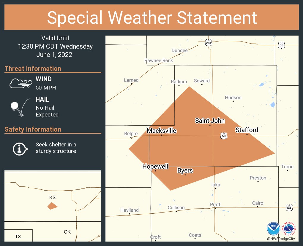 NWS Dodge City on Twitter "A special weather statement has been issued for Saint John KS
