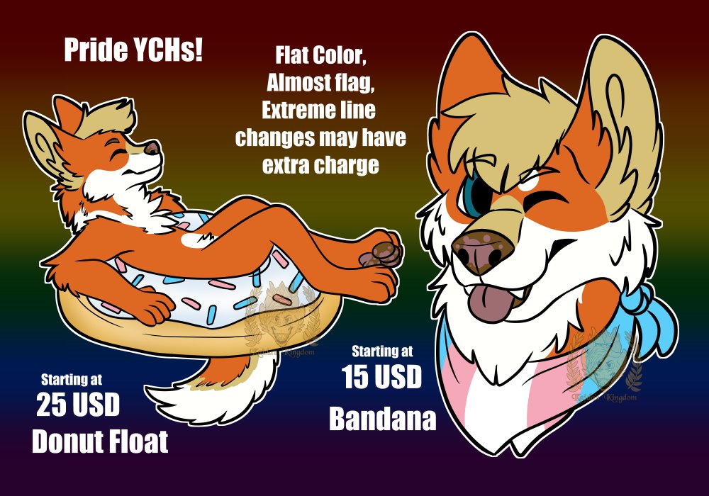 Kaidaskingdom's tweet photo. PRIDE YCHs for 2022!
Slots are LIMITED and may go fast!
Flat color,
Almost any flag (mostly limited by complex flag designs),
I will change the lines for other species for 5-20 USD depending on how much is changed. https://t.co/8wDgapFuyF