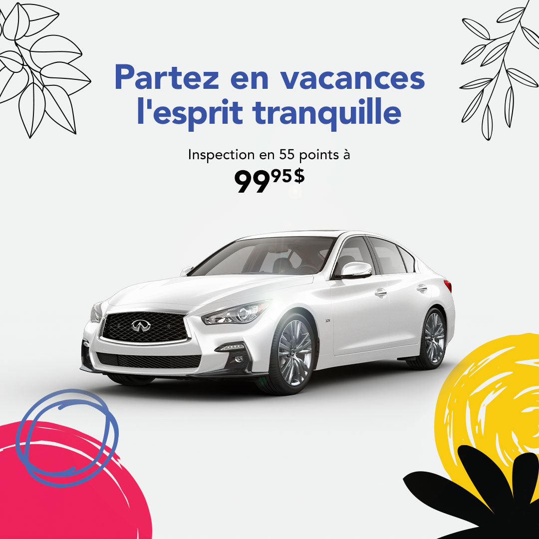 SpinInfiniti's tweet photo. Partez en vacances l'esprit tranquille. Obtenez une inspection en 55 points de votre véhicule  à 99,95$*! #spinelli #infiniti https://t.co/jz10JNo7kV https://t.co/yoluMcjBey