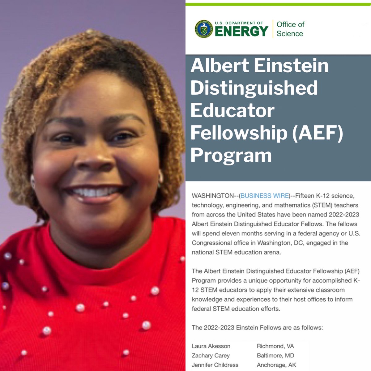 Congratulations to Alumna Candyce A. Curry '08. She was the only Alabamian chosen to be an Albert Einstein Distinguished Fellow for the 22-23 cohort. Read more: ow.ly/Cfn650JnqLC #StartHereGoAnywhere #AAMU #AAMUAlumni