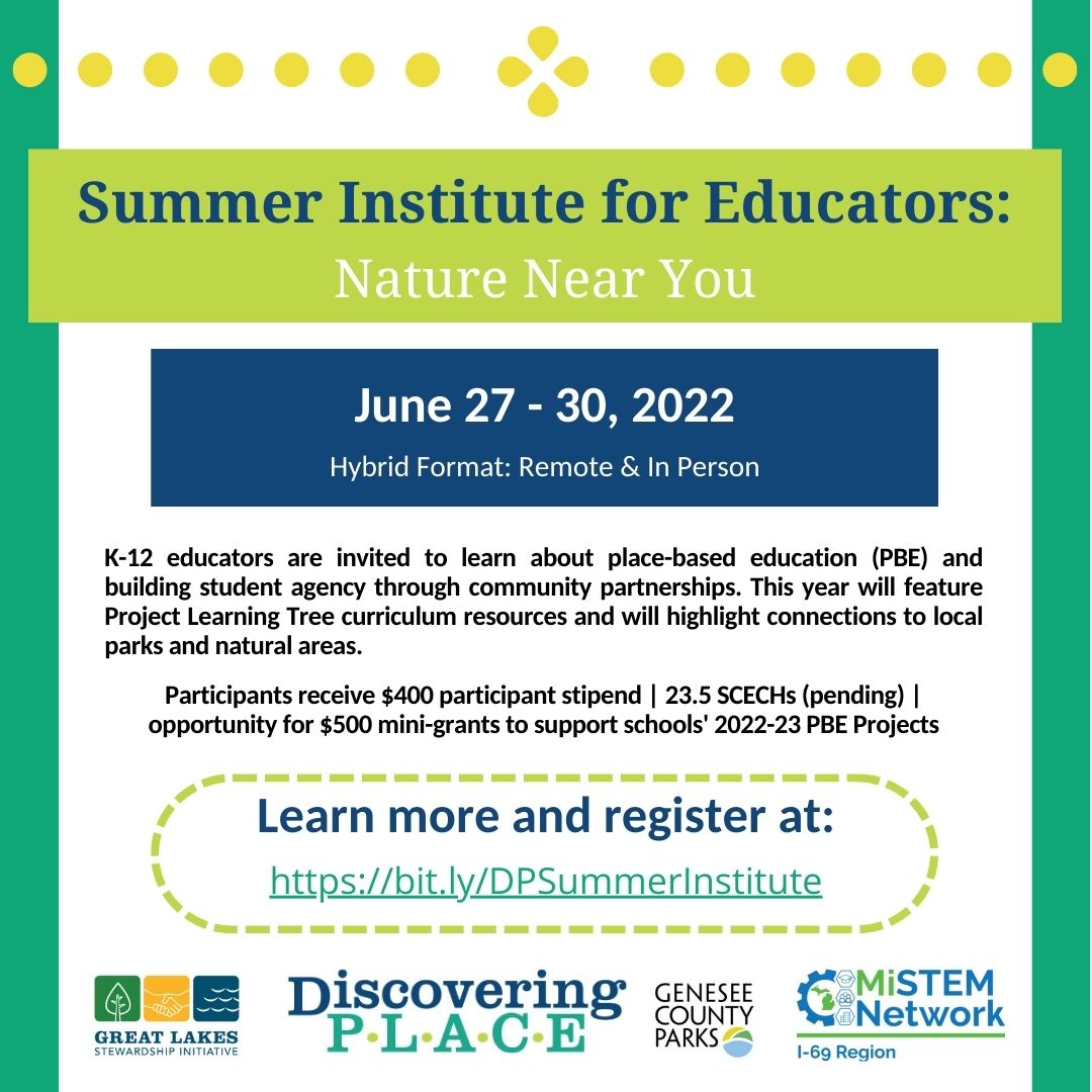 DiscoverPlace's tweet photo. Excited to host the 2022 Discovering PLACE Summer Institute in partnership with #ForMarNaturePreserve! Learn more https://t.co/5bkxof6ft1 @geneseectyparks @GLStewardship https://t.co/bsdkcL8b9W