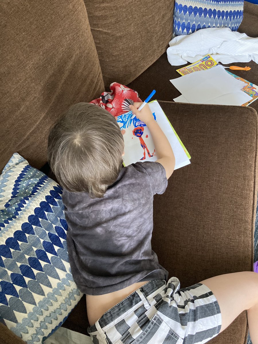 neilhimself's tweet image. “I’m drawing a comic. You can write it.” “Okay. Do you need me to come up with a story?”  “Dada I already know the story. It’s called ‘Mr Wildflowers and the Evil Attack of Bloodsucking Joe’.” 

Six years old and his titles are already better than mine.