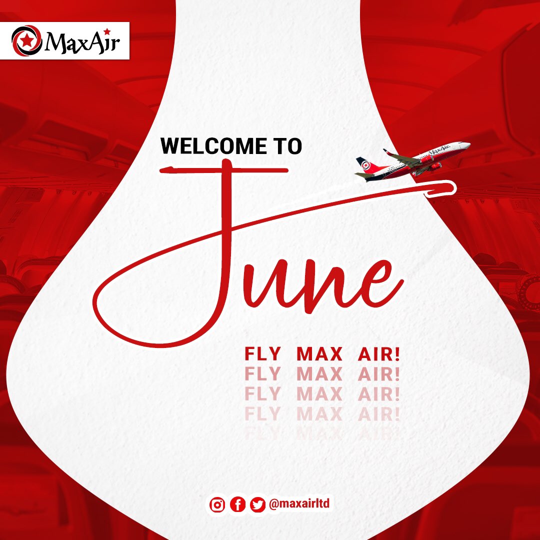 MaxAirLtd's tweet image. Welcome to the 6th month of the year!
Happy New Month Everyone.🥂🎉

We speak your flying language.😉🤝

Fly Max Air! ✈️ 
————————-
#maxair #maxairlines #airline #Kano #Nigeria  #letsflyaway.
