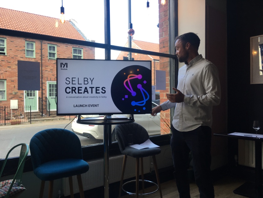 At the <a href="/SelbyCreates/">Selby Creates</a> launch. <a href="/tomhigham/">Tom Higham</a> giving an introduction. #yorkshire #selby #arts