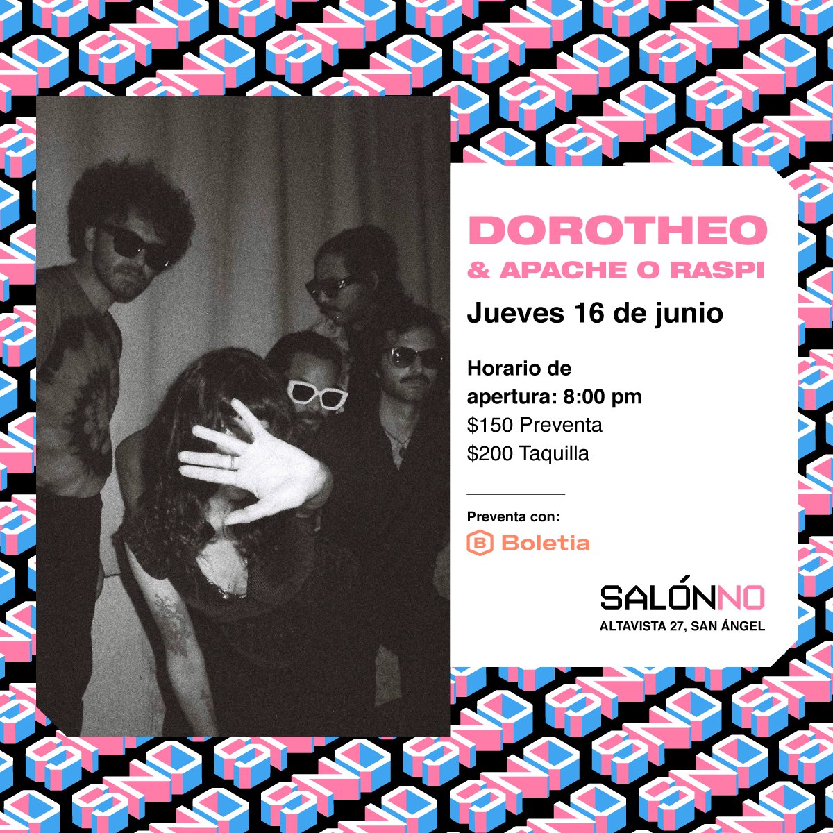 Ya nos vamos a descansar después de un excelente domingo, pero antes, te dejamos el bonito flyer de <a href="/Dorotheoband/">Dorotheo</a> y <a href="/ApacheORaspi/">Apache O'Raspi</a> y el link de compra directamente en <a href="/boletia/">Boletia</a>: dorotheo-y-apache-oraspi.boletia.com