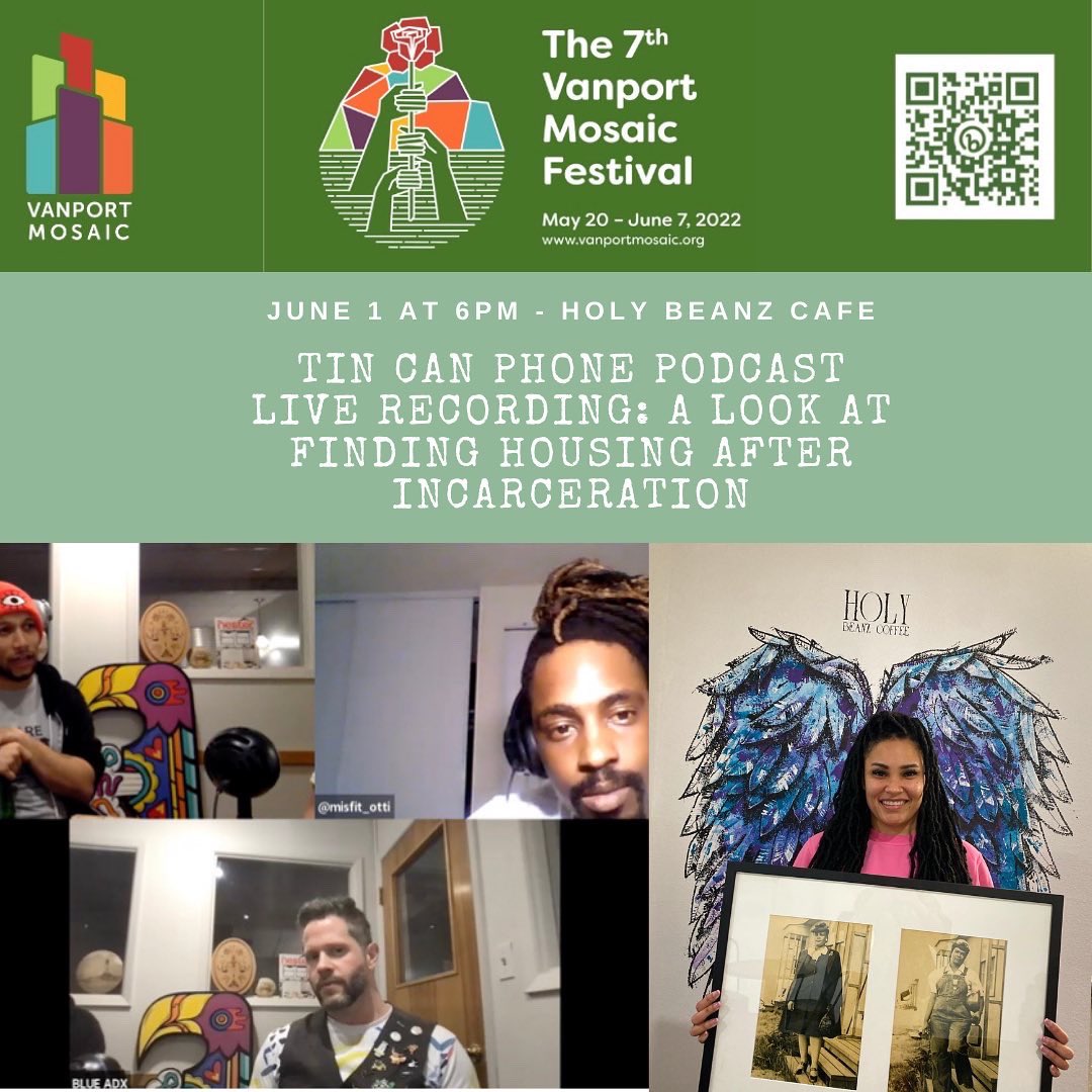Today at 6pm! Tin Can Phone podcast live recording on #housing justice for formerly incarcerated people . At Black Woman Owned  <a href="/holybeanzcoffee/">Shalimar Williams</a> #pdx - or zoom