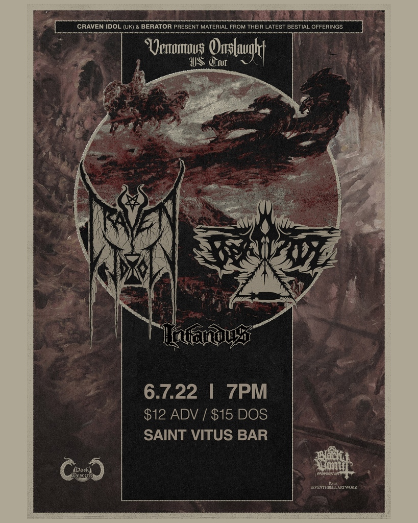 saintvitusbar's tweet image. Just under a week away! 6/7, Craven Idol (here from the UK) with Chicago&apos;s Berator and local upstarts Infandus! Tickets at link.dice.fm/Z29e404fcd29?u…