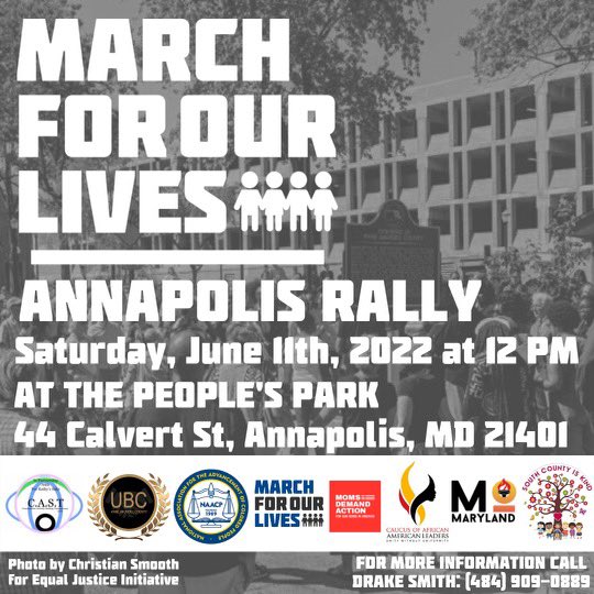 ForOurLivesMD's tweet image. See you 6/11. 

#MarchForOurLives #MFOL #MarchForOurLivesJune11 #Maryland #Annapolis #Enough @drake_smob