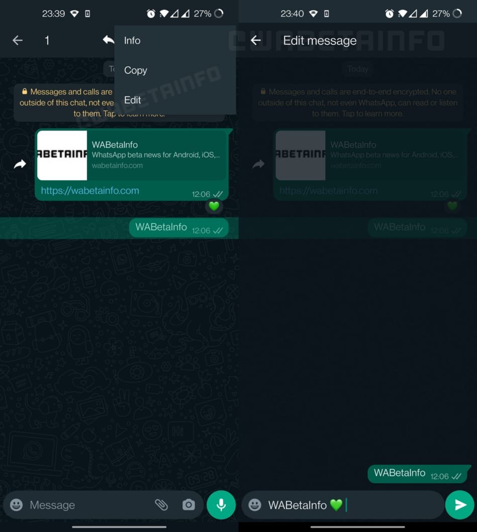 WhatsApp está trabalhando em um botão de editar mensagens enviadas.