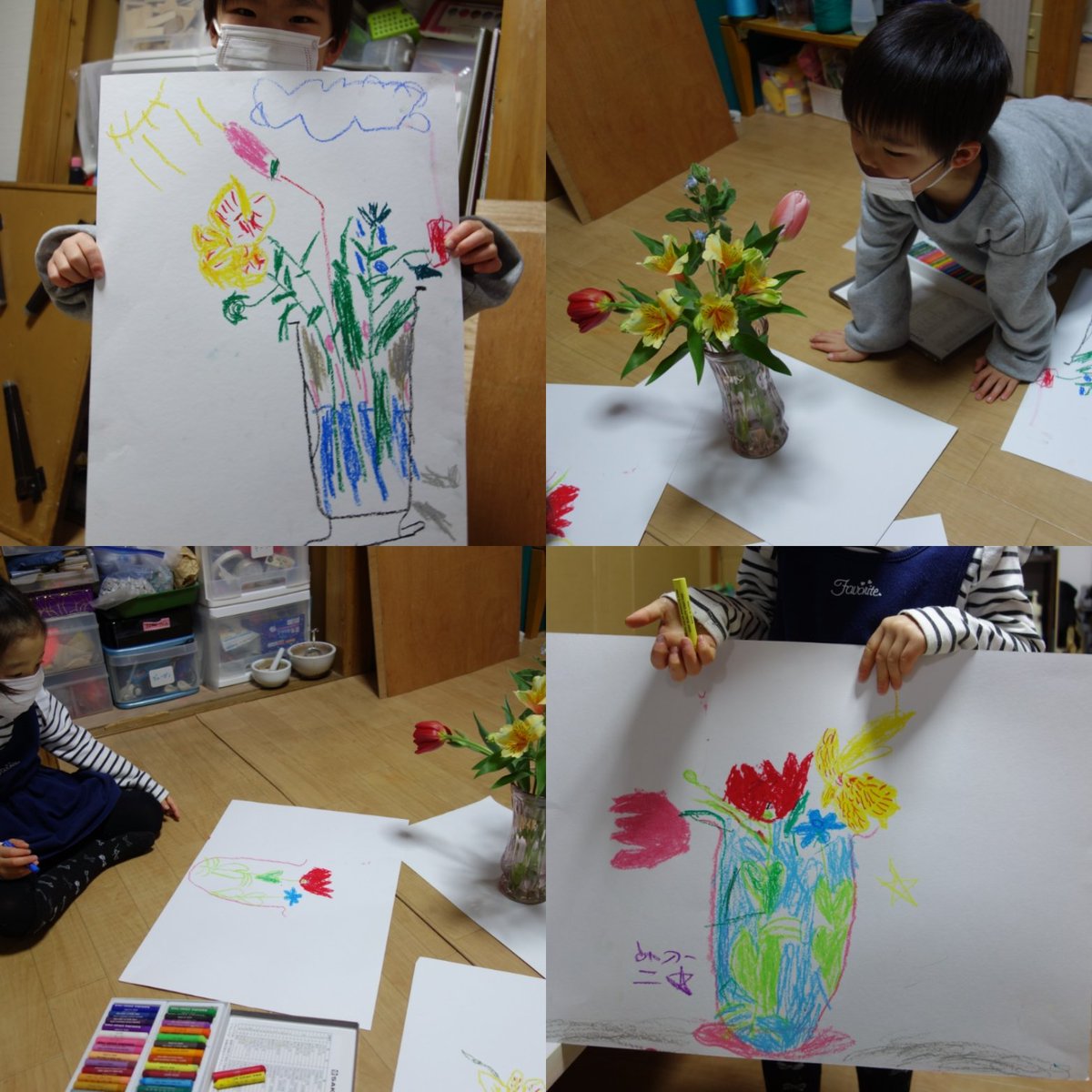 よーく見て描こう課題。お花を描こう！50色のクレヨンを使ってお花の中から色んな色を探しました😀

アトリエ☆どんぐりでは第２・4火曜日幼児クラス追加募集中です。年中、年長さんあと1名です。

第2・4㈫15時半〜16時40分まで

お問い合わせ：070-1467-6173
メール：artdonguri@yahoo.co.jp