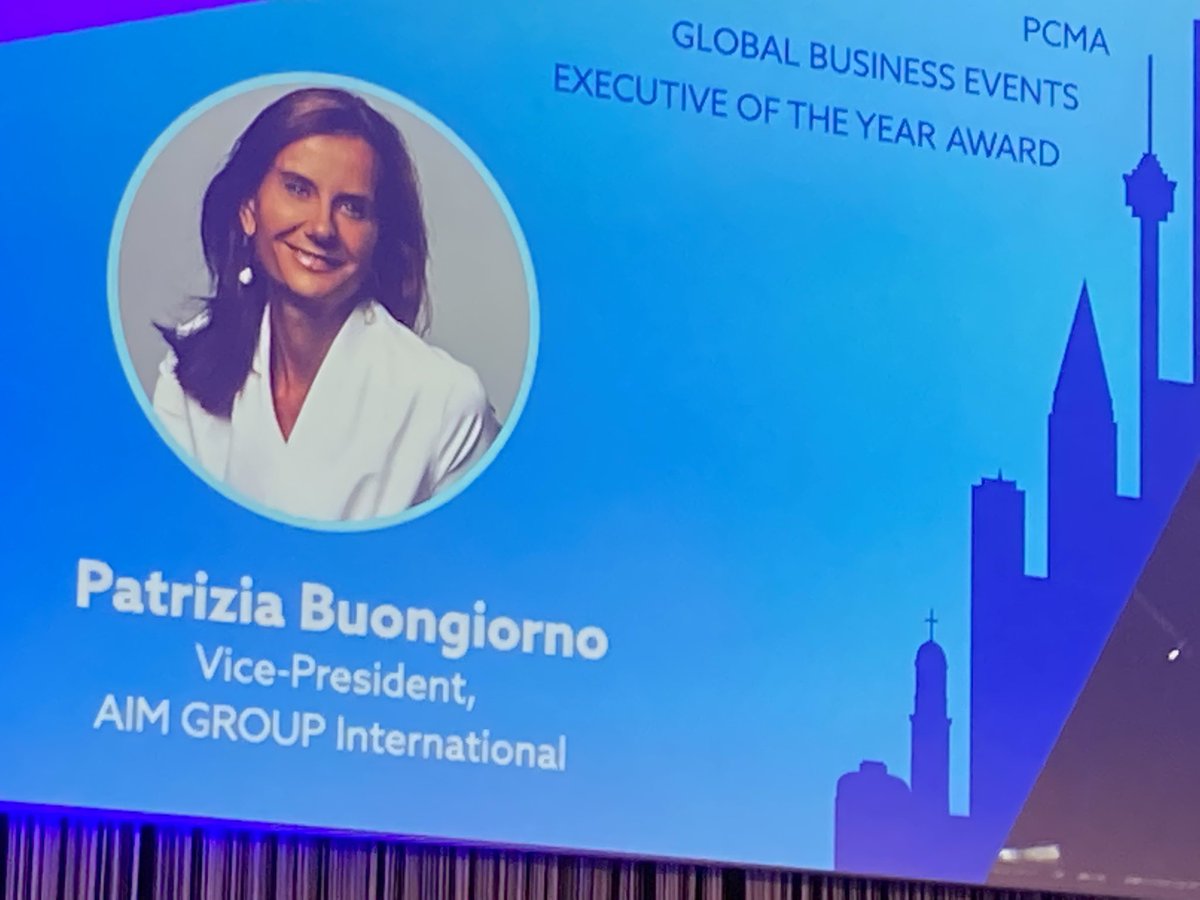 What an exciting night at #IMEX2022 Gala Dinner, our VP Patrizia Semprebene Buongiorno <a href="/AIMGroupInt/">AIM Group Int</a> received the <a href="/pcmahq/">PCMA</a> Global Business Events Executive Award. Well deserved, we are all so proud of you