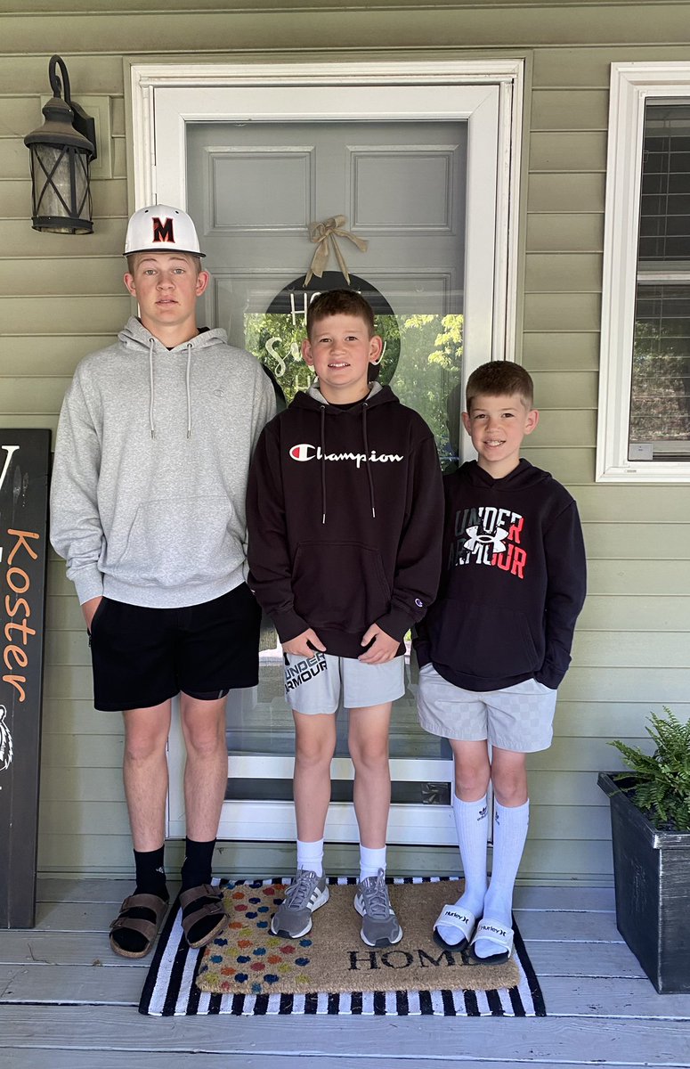 mkoster99's tweet photo. Bring it on, summer!  Happy last day of school to these three handsome devils. 🧡🖤 https://t.co/JgkoYmAhfY