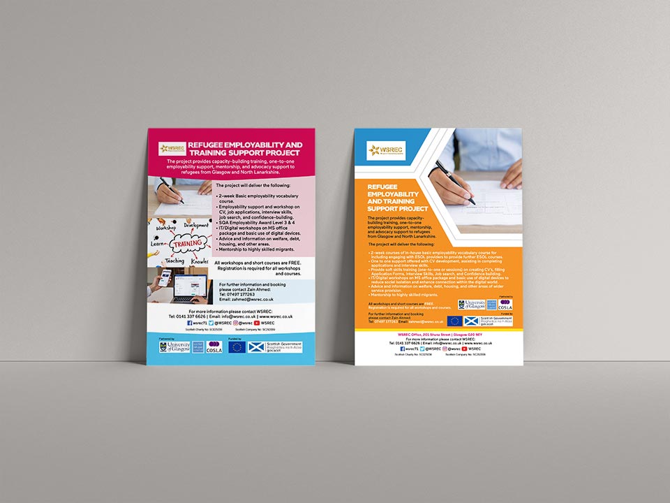 Ak39380645Umair's tweet photo. Multiple leaflet design for marketing the initial Refugee Employment &amp; Training Support Project (RETSP). Project organised by @WSREC 

#graphicdesign #print #marketing #webdesign #flyers #posters #refugeeproject #employment #training #jobs https://t.co/fnL68Jrjs7