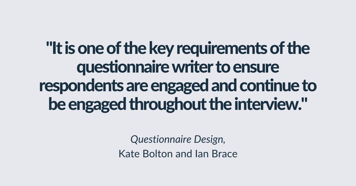 KoganPageMktg's tweet image. If respondents are not focused and engaged throughout your whole #questionnaire, the quality of the data collected suffers. How can you keep their attention? 

Check out &apos;#QuestionnaireDesign&apos; for some tips: bit.ly/3KBaq4k