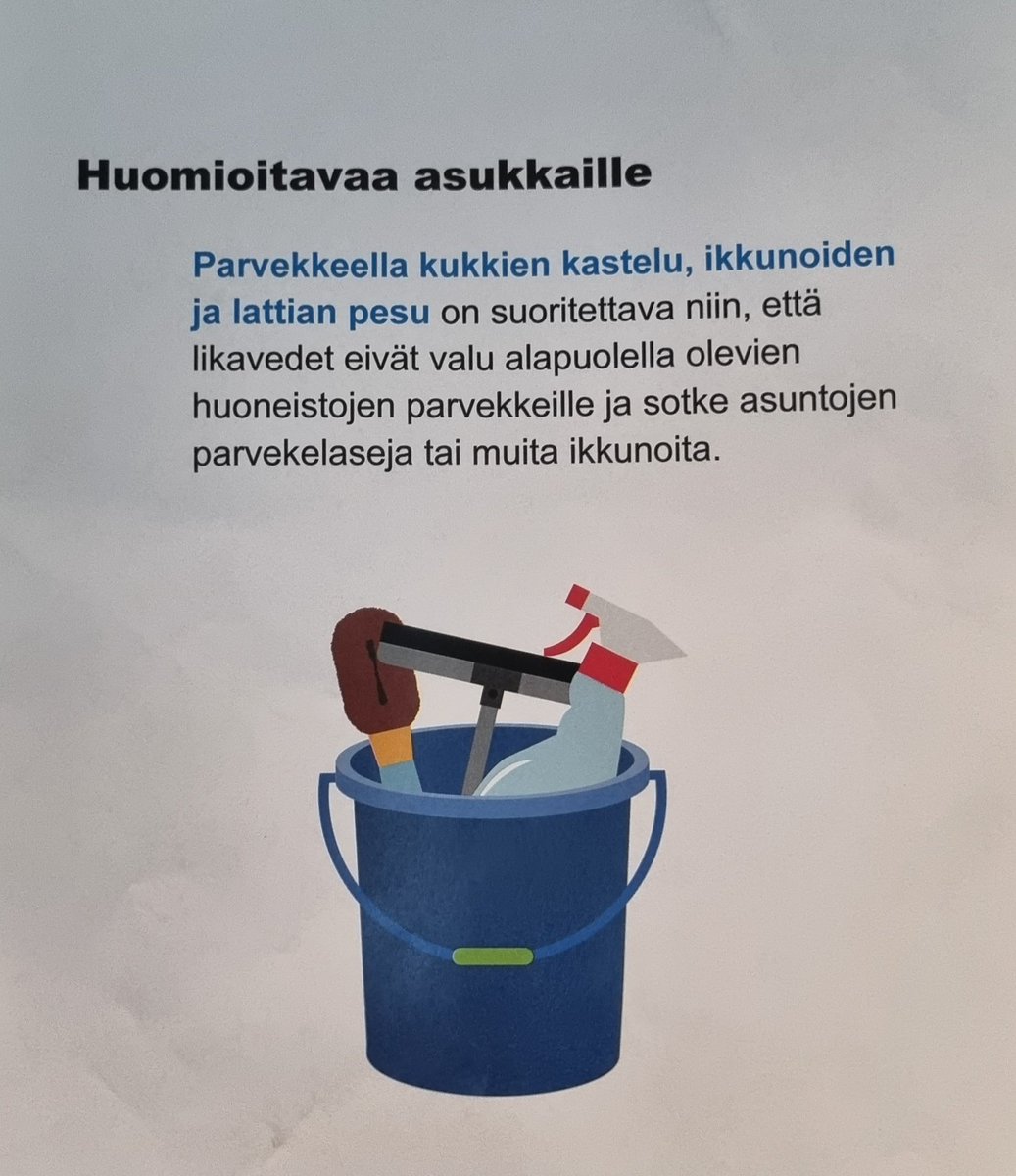 Parvekeidea's tweet photo. Taloyhtiön ilmoitustaululla tärkeä muistutus 👍
#parveke #kerrostaloasuminen #siivous #kukkienkastelu #naapurisopu https://t.co/oTcB83XHgl