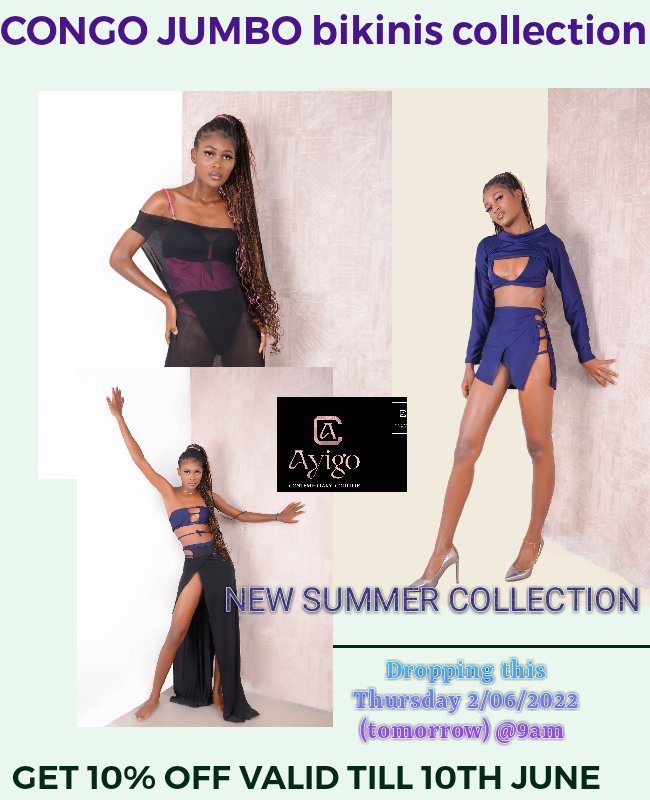 Surprise!!! Our newest summer collection 'CONGO JUMBO' bikinis is dropping tomorrow morning at 9AM! 
#congojumbobyayigo #summercollection2022  #bikiniseason  #beachwear #melaninpoppin #buyafrica #supportblackownbusiness #blackbusiness #indipendentbusiness #africanfashion #ayigo